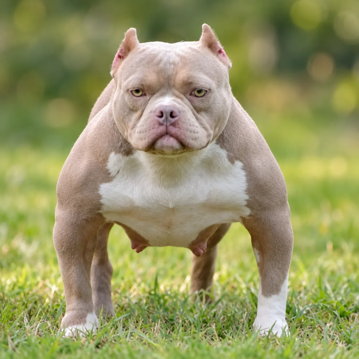 Magnifique femelle American Bully couleur lilac avec une belle tête ronde et expressive meilleur lignée de France