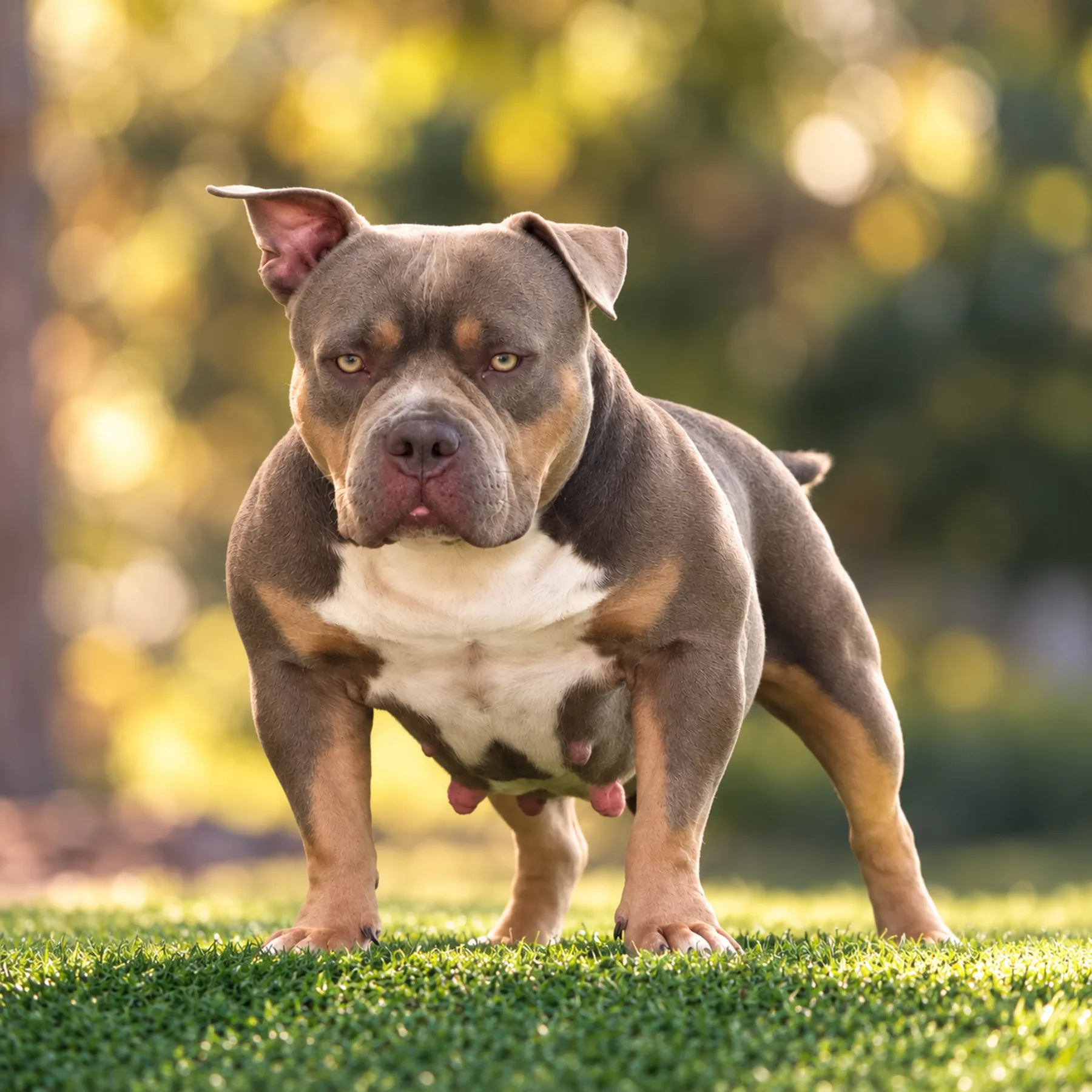 Talys magnifique femelle American Bully tri lilac issue d’une lignée d’exception et reconnue parmi les meilleures lignées d’American Bully en France