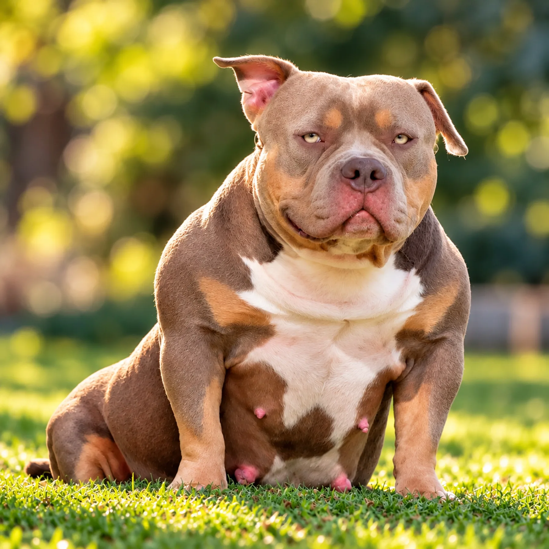 Talys magnifique femelle American Bully tri lilac issue d’une lignée d’exception et reconnue parmi les meilleures lignées d’American Bully en France