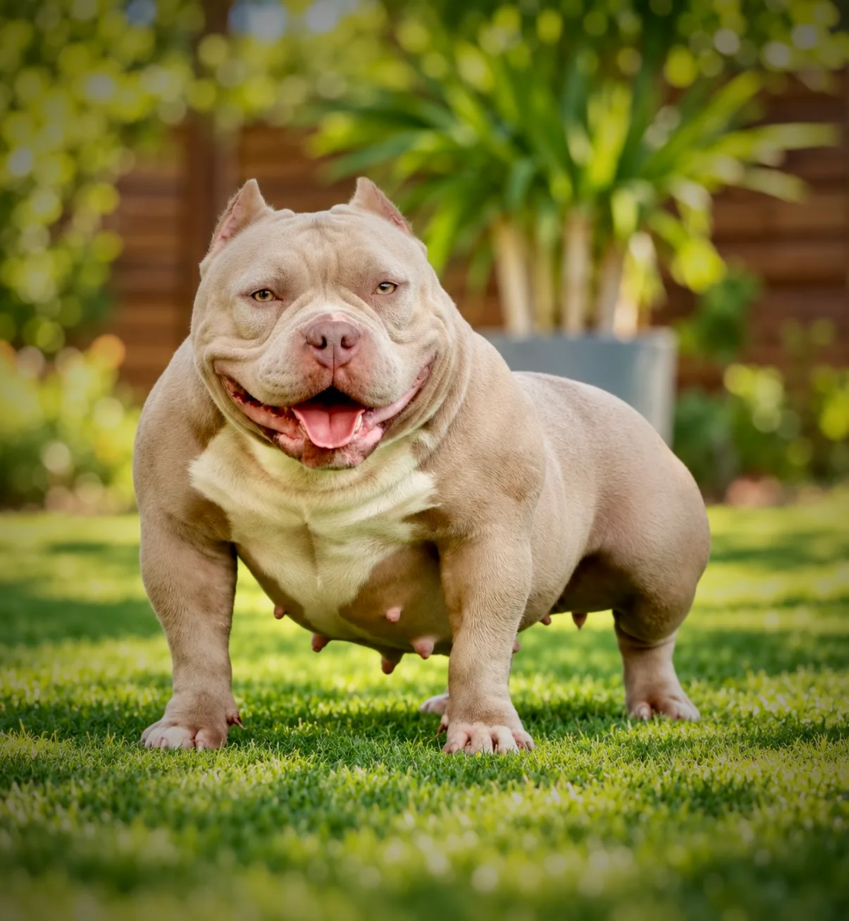 Magnifique femelle American bully couleur champagne a la morphologie court et compact issue du meilleur élevage de France