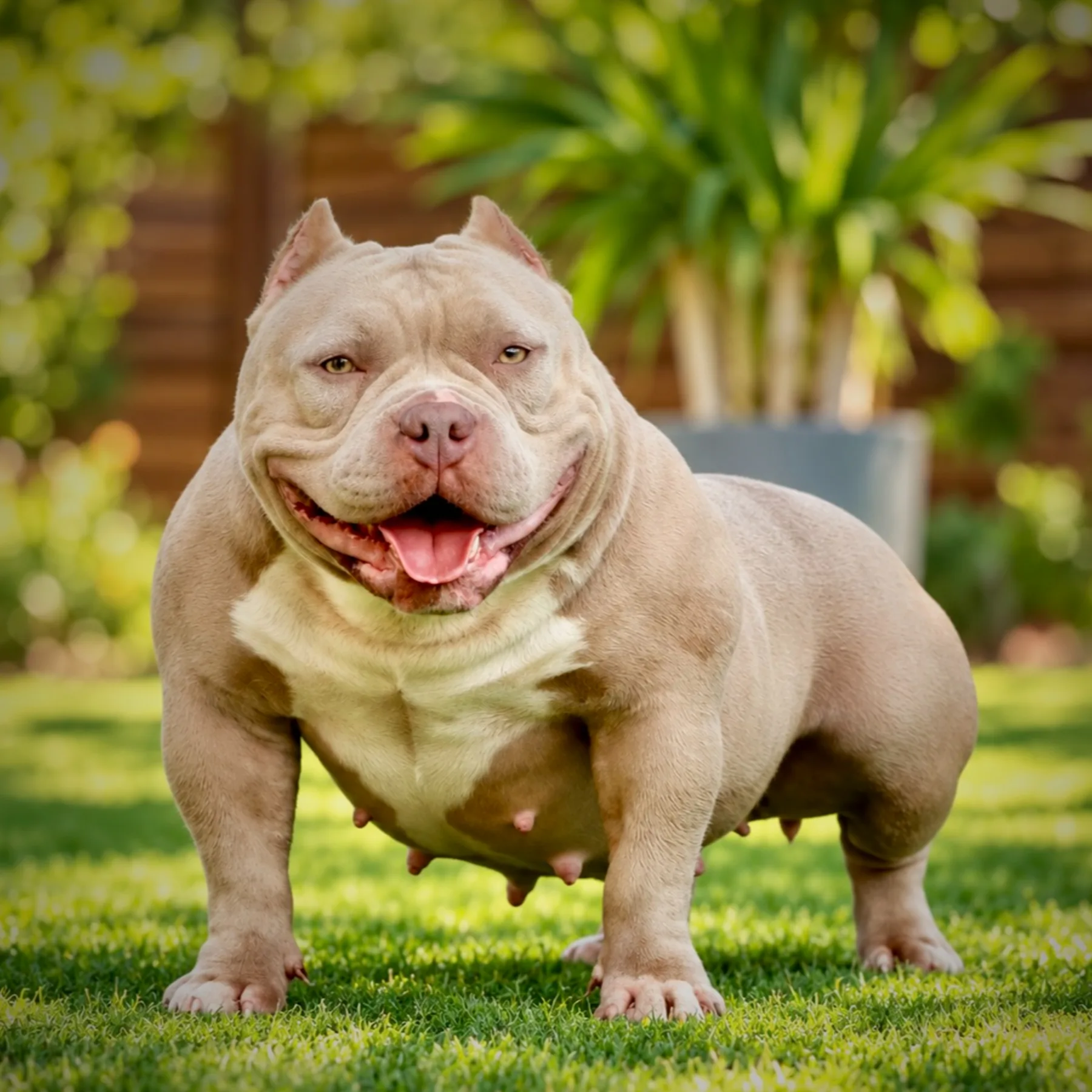 Magnifique femelle American bully couleur champagne a la morphologie court et compact issue du meilleur élevage de France